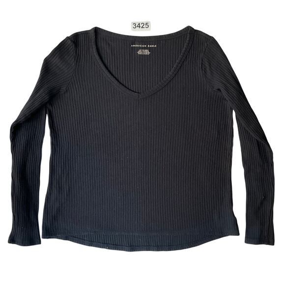 American Eagle Women Long Sleeve V-neck Stretchy Knit Blouse size XS, Black - Picture 1 of 7